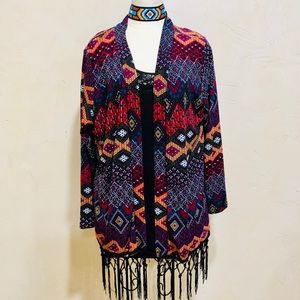 Fringed kimono in rich fall colors